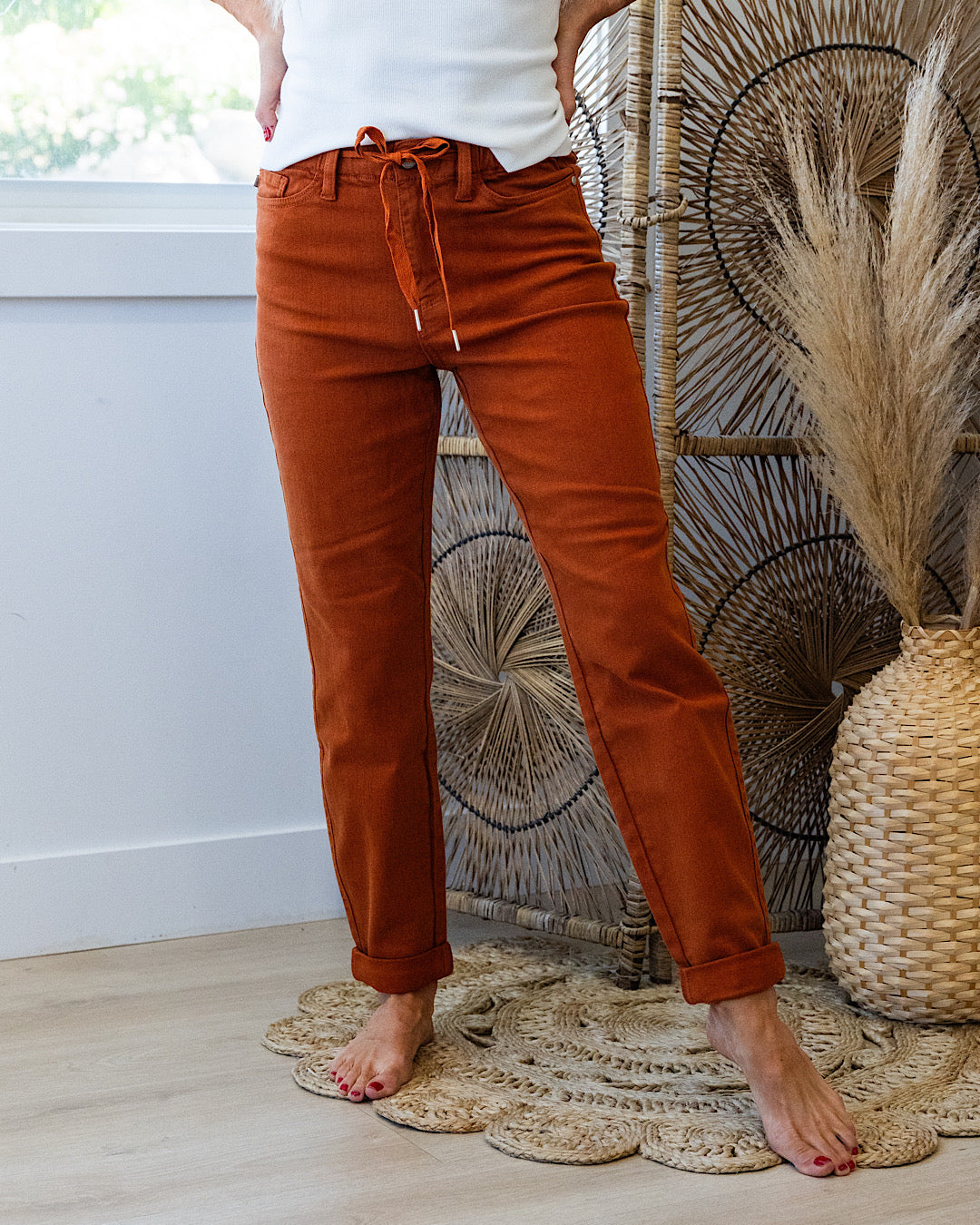 Judy Blue Double Cuff Jogger Jeans - Auburn Orange  Judy Blue   