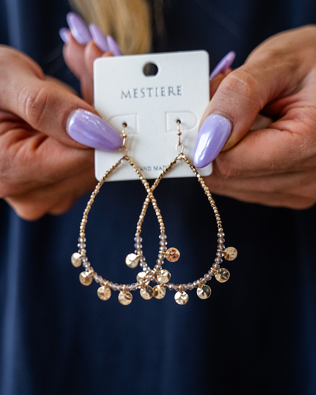 Gold and Champagne Beaded Teardrop Earrings Crystals Trading Inc.