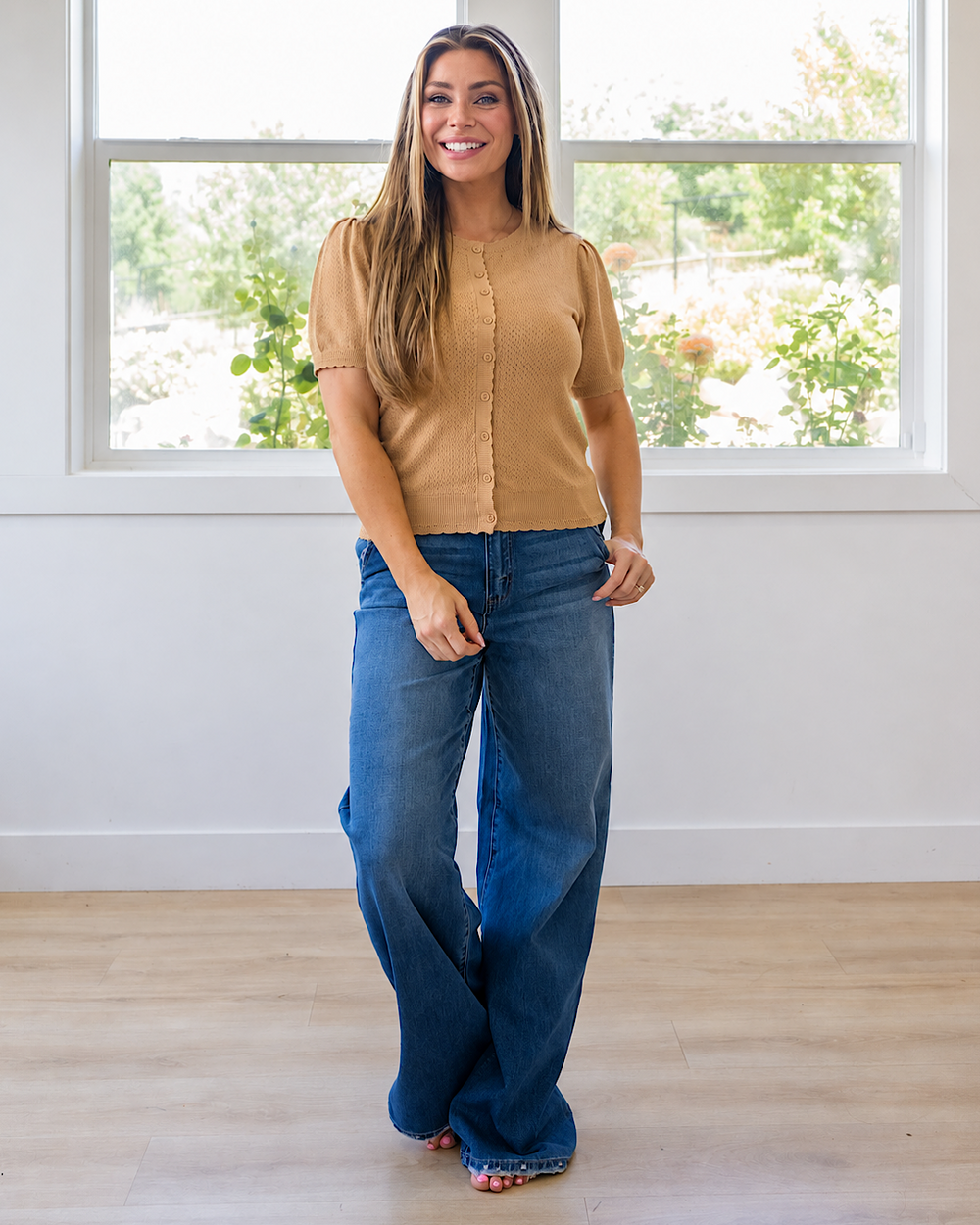 NEW! Brooke Pointelle Short Sleeve Cardigan - Latte Be Cool