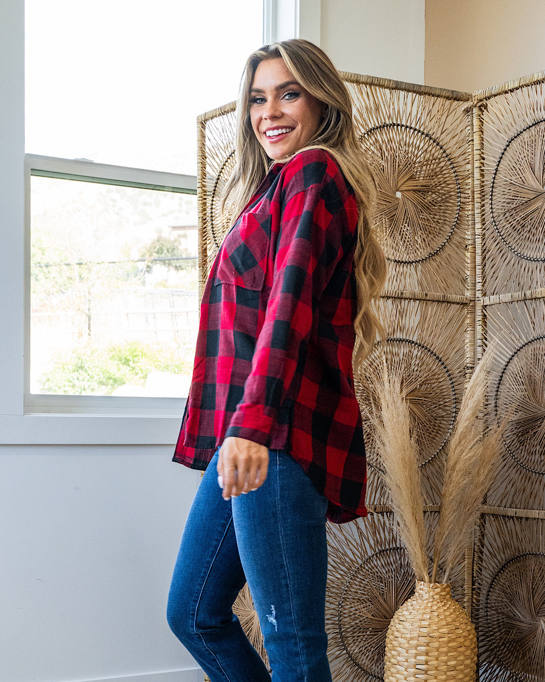 NEW! Devri Oversized Plaid Flannel - Cherry Be Cool