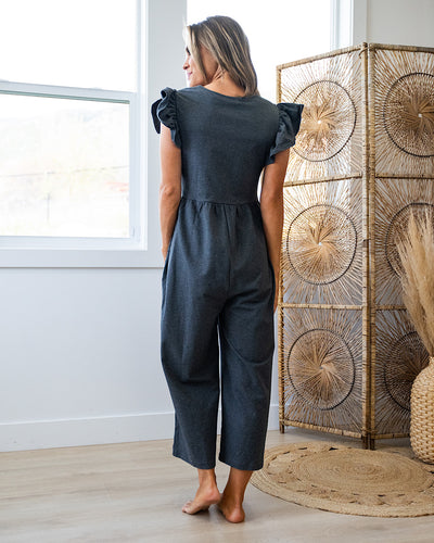 Delaney Flutter Sleeve Jumpsuit - Charcoal  Lovely Melody   