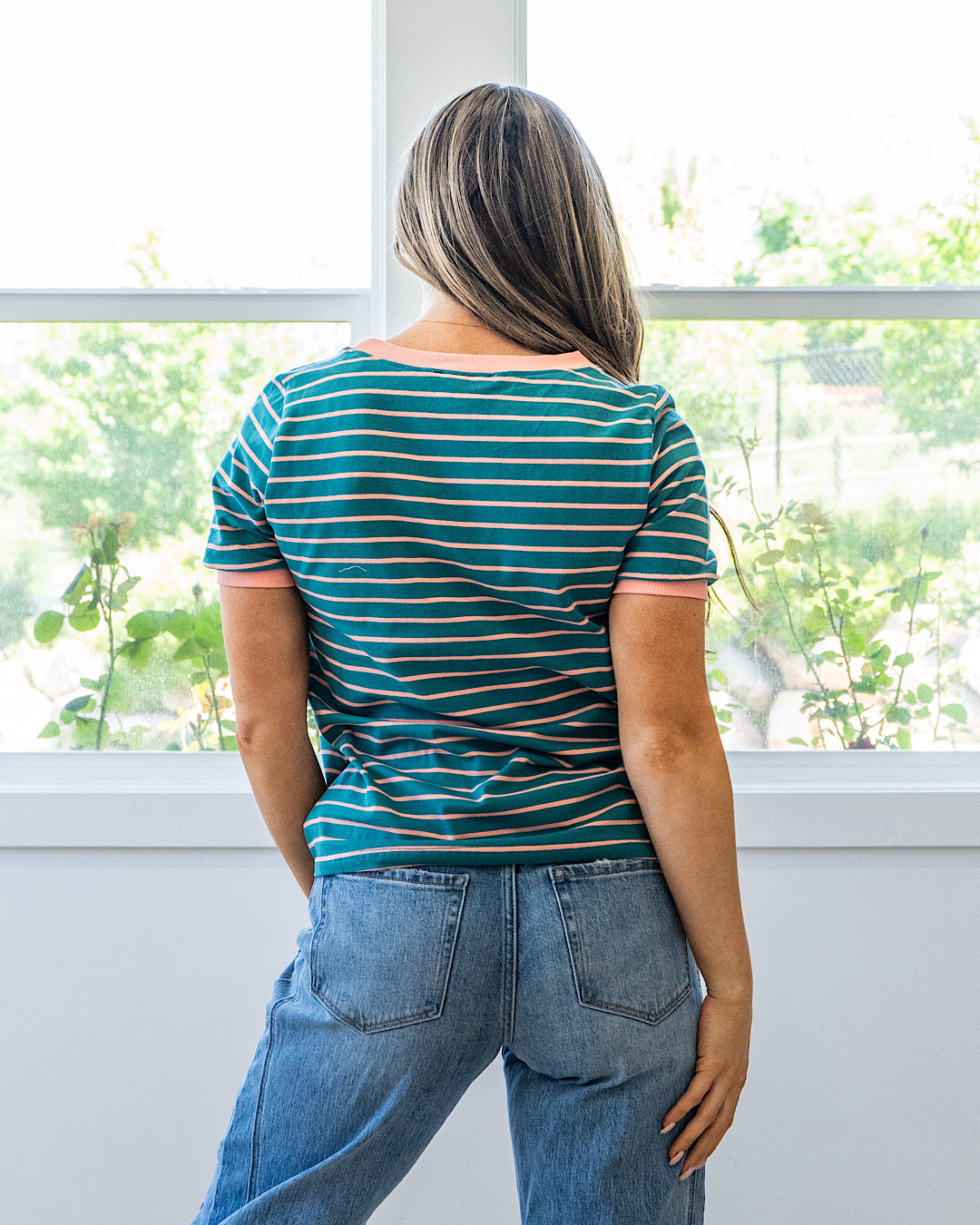 NEW! Shauna Contrast Striped Top - Dark Jade