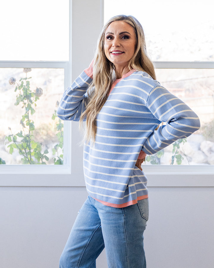 Charlotte Contrast Striped Sweater - Light Blue Staccato