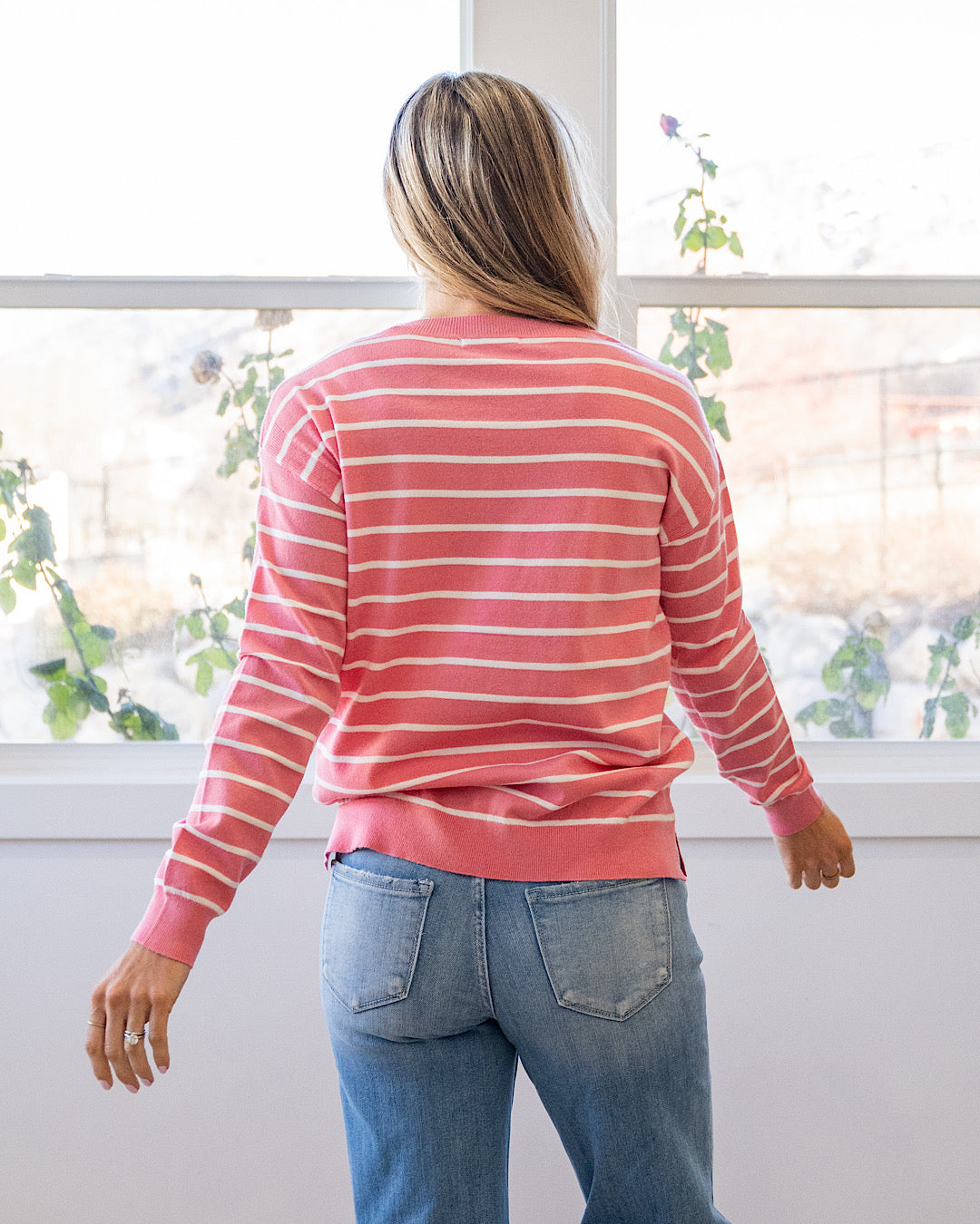 NEW! Rosie Fine Knit Striped Sweater - Pink Staccato