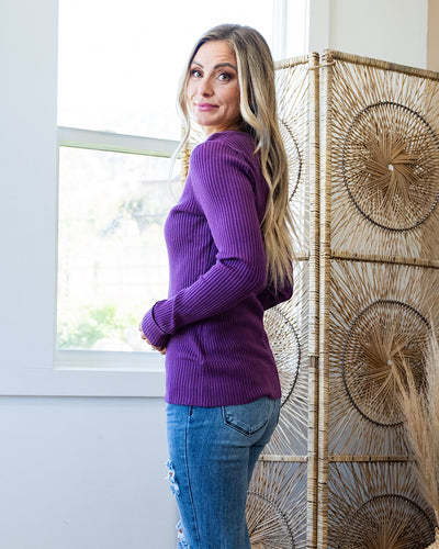 Monica Ribbed Henley Top - Plum  PS Kate   