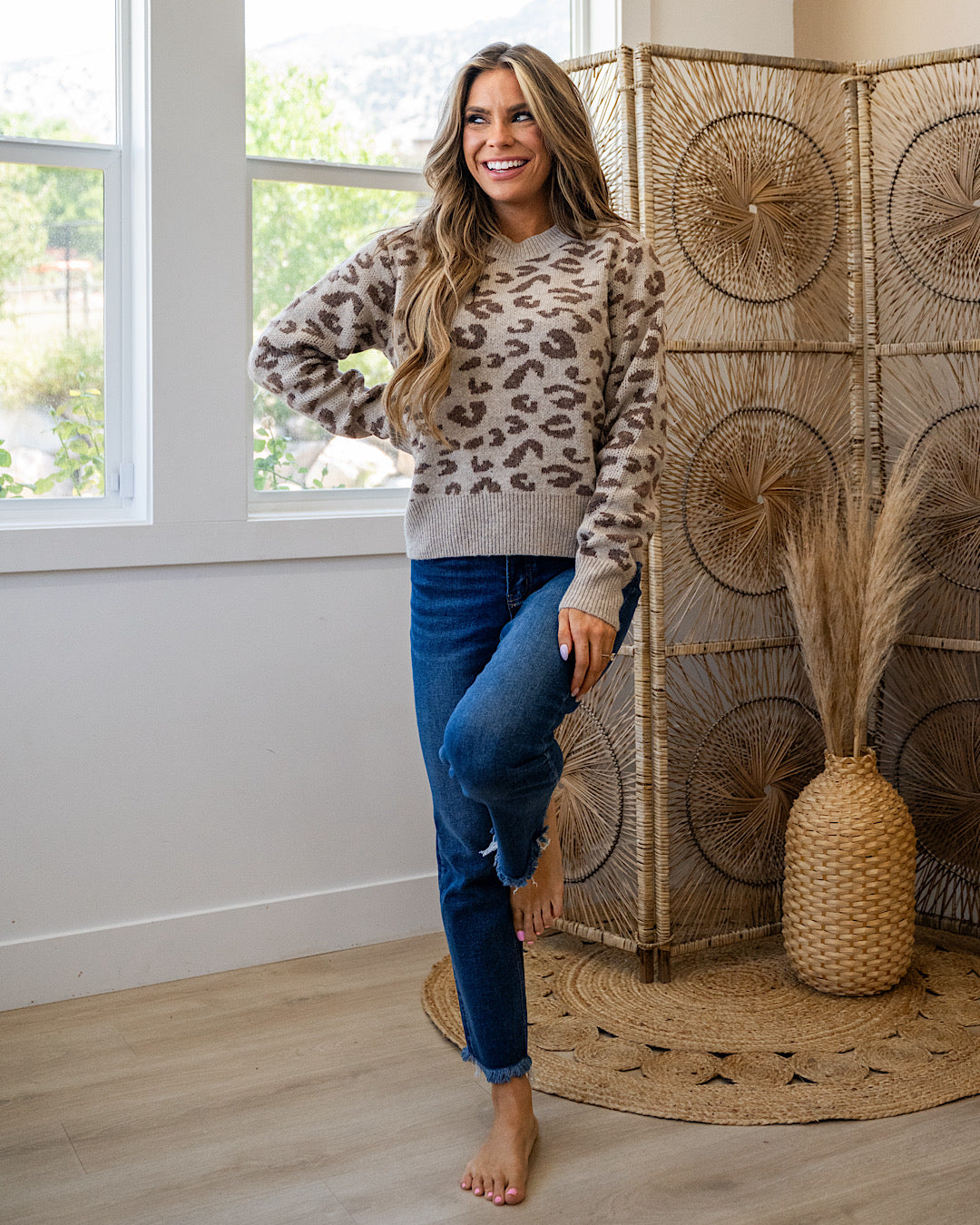 Melissa Leopard Print Sweater - Taupe Be Cool