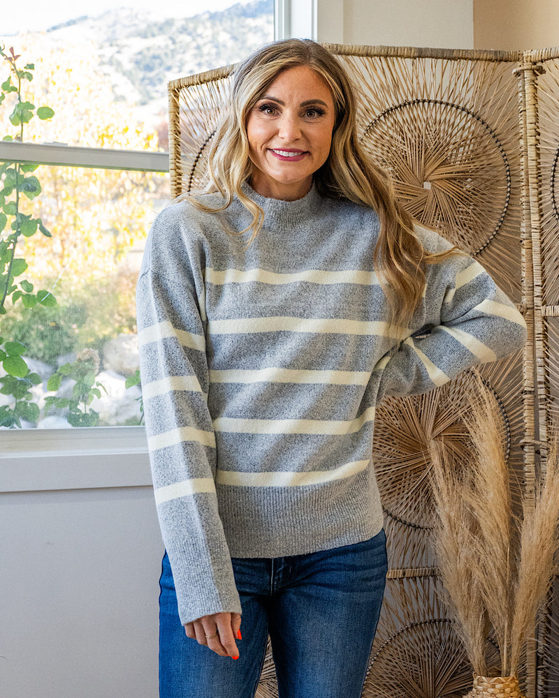 NEW! Madalyn Striped Knit Sweater - Heather Gray & Cream Double Zero