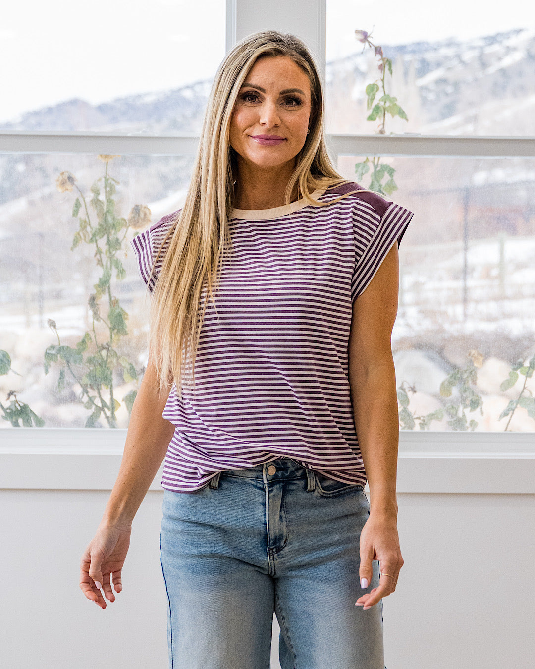 NEW! Noelle Striped Ribbed Top - Ivory & Plum