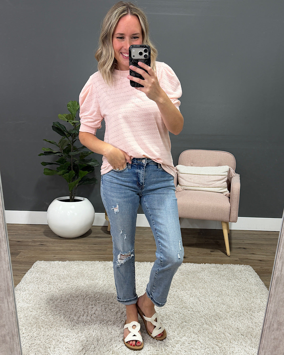 NEW! Vera Pointelle Puff Sleeve Top - Pink