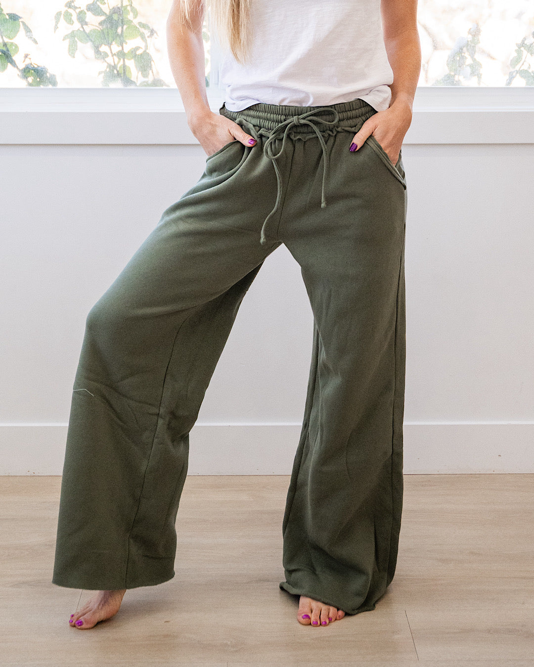 Wide Leg Lounge Pants - Light Olive Zenana