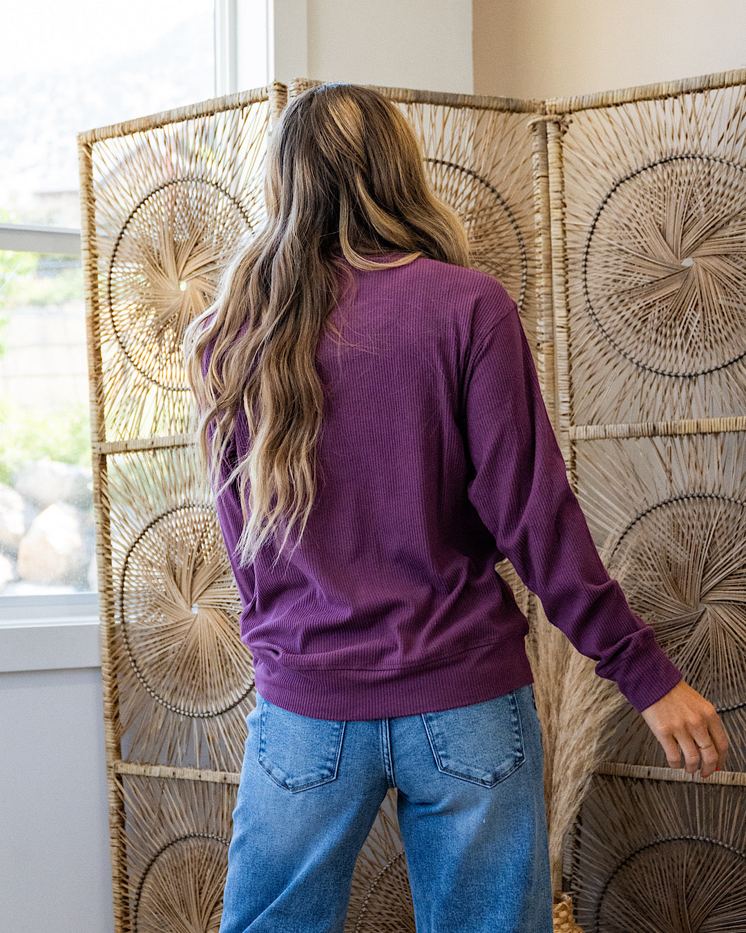 Mia Ribbed Crewneck Top - Plum Michelle Mae