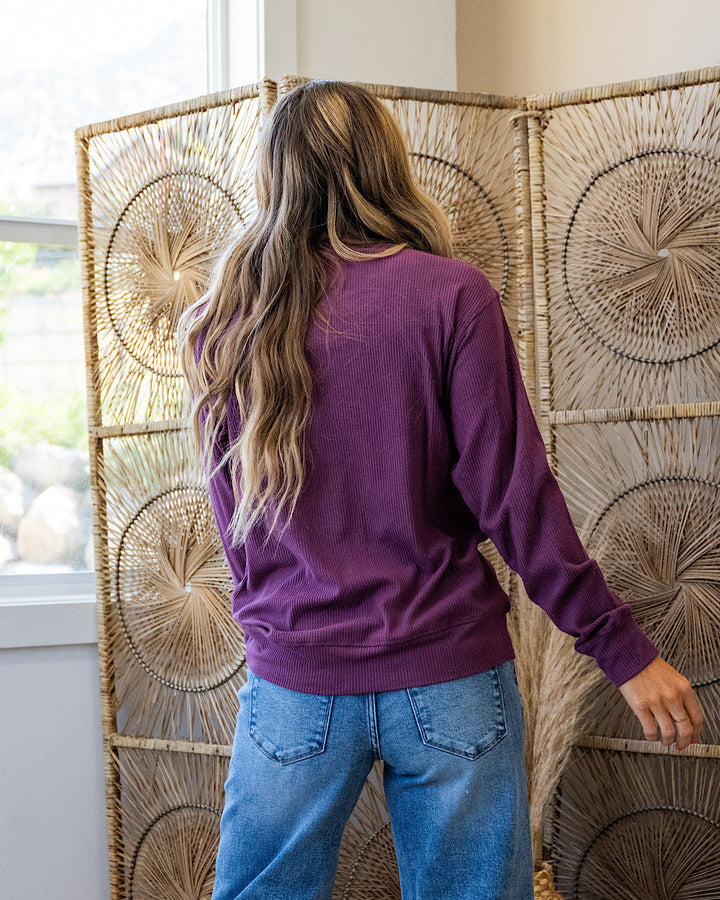 Mia Ribbed Crewneck Top - Plum Michelle Mae