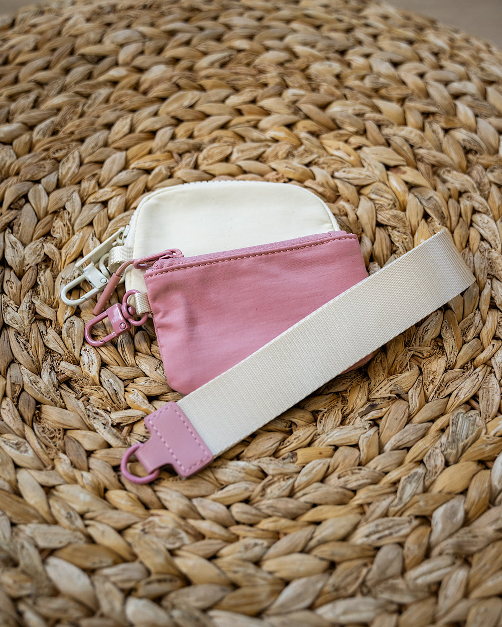 Dual Pouch Wristlet Keychain Wallet - Light Rose & Ivory Zenana