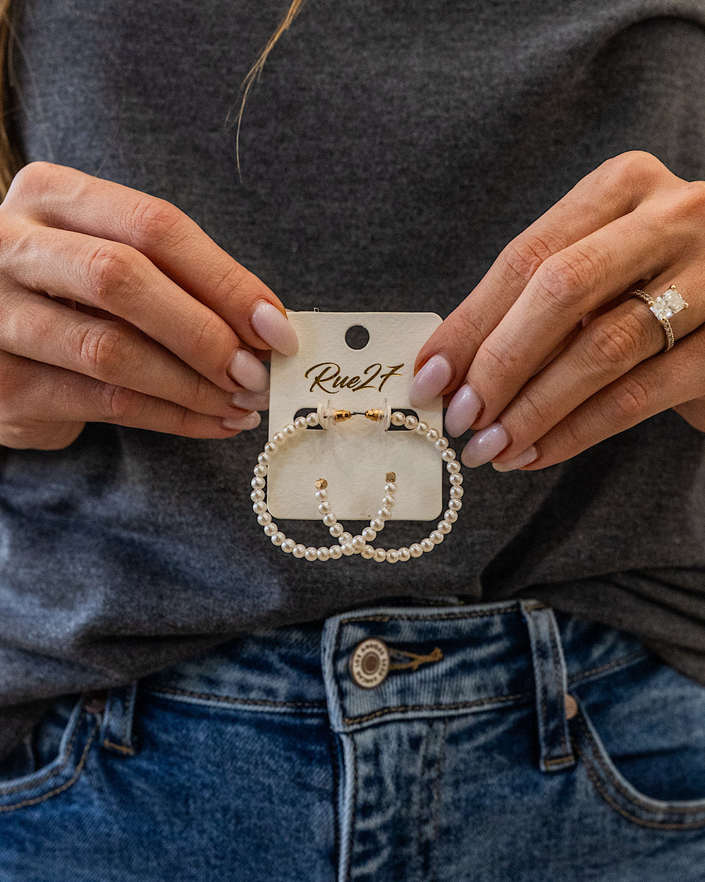 Pearl Beaded Open Hoop Earrings - Large Trendy Wholesale