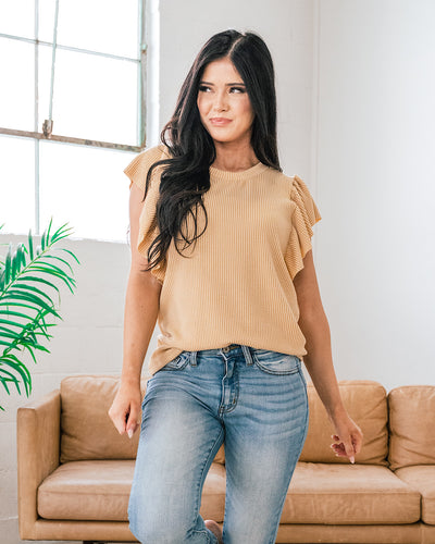 Close to You Corded Ruffle Top - Taupe FINAL SALE  Lovely Melody   