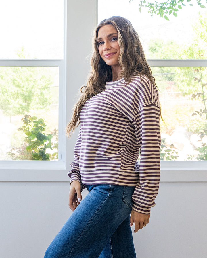 NEW! Kendra Striped Brushed Top - Eggplant