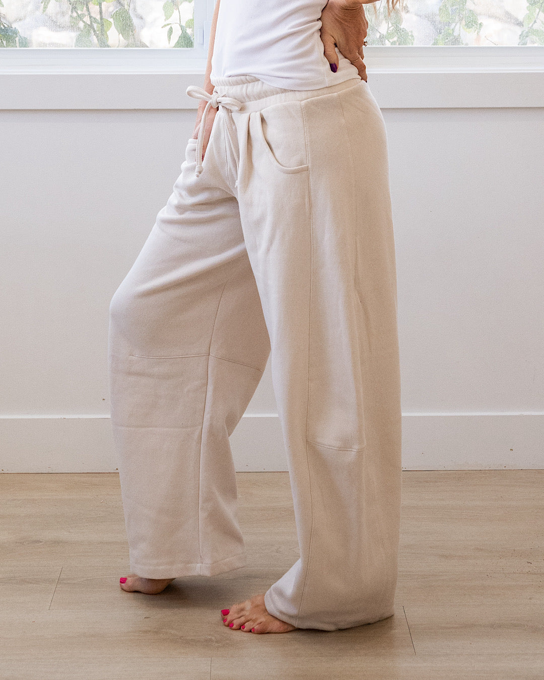 NEW! Micael Barrel Leg Lounge Pants - Beige Reflex