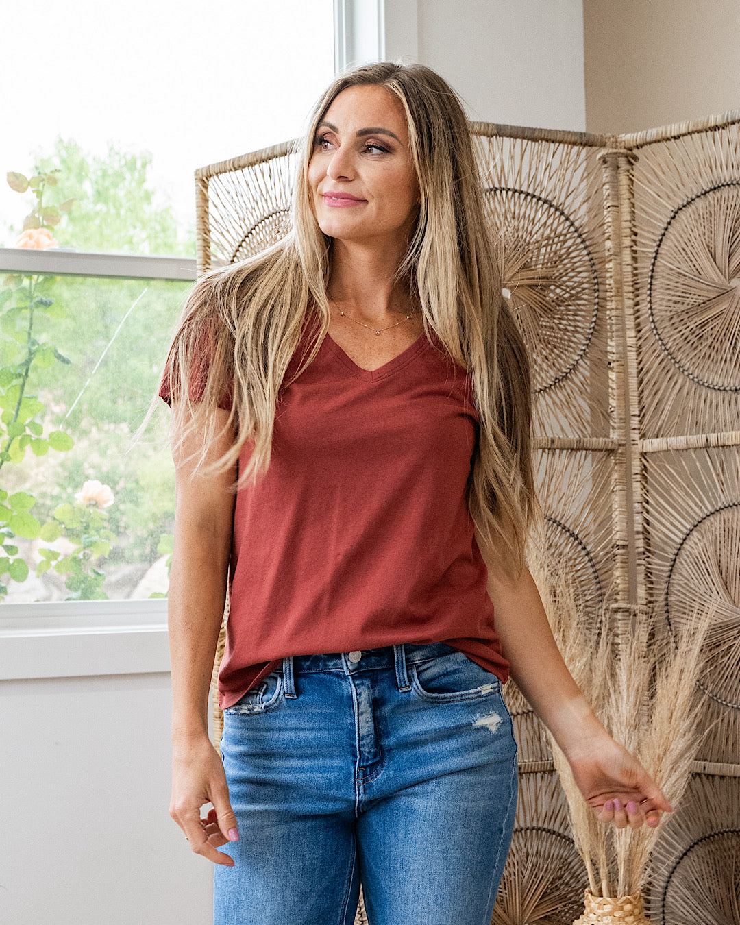 In Plain Sight V Neck Top - Color Options Available! Arrow Twenty Two Chili