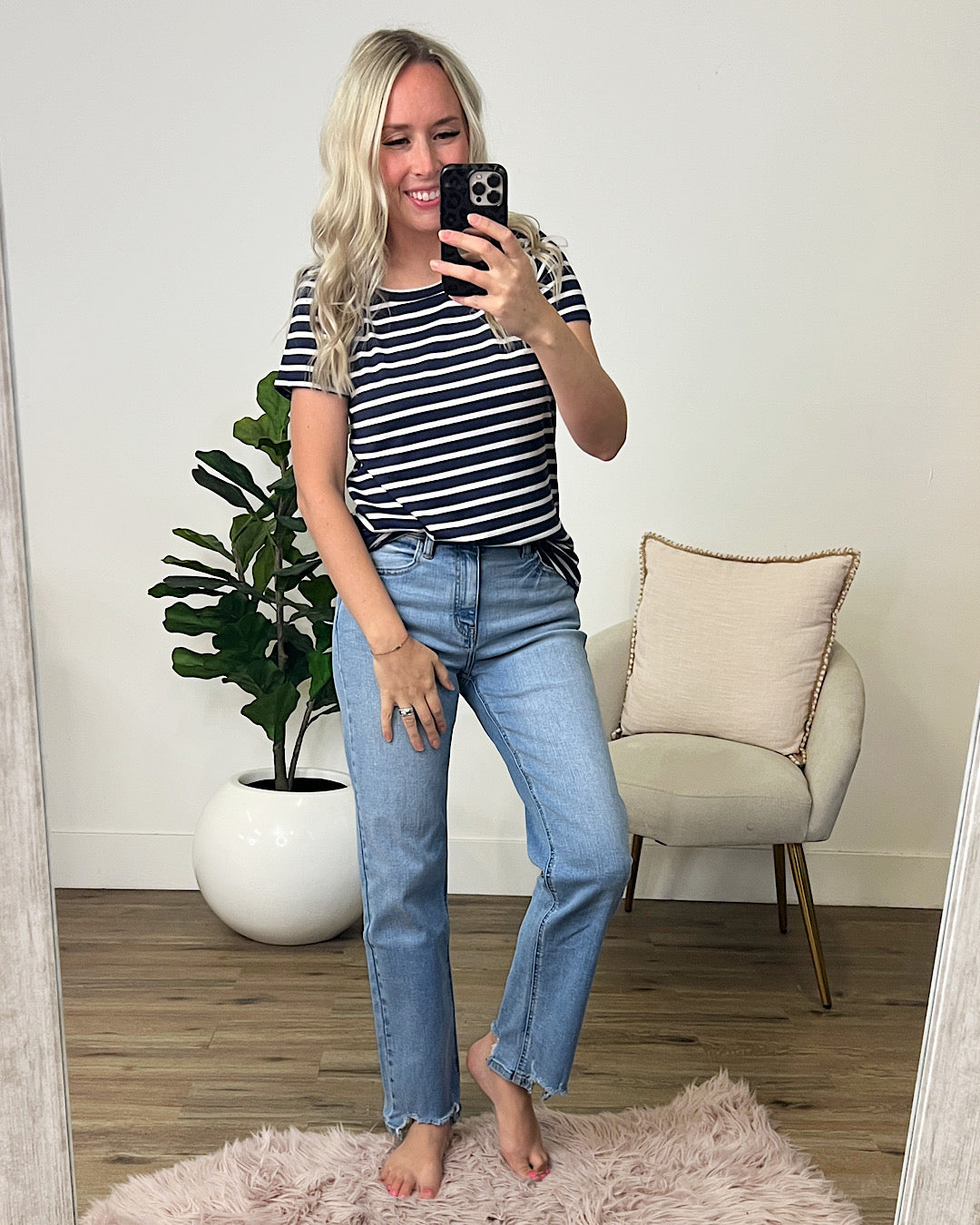 Ashton Striped Top - Navy  Bombom   