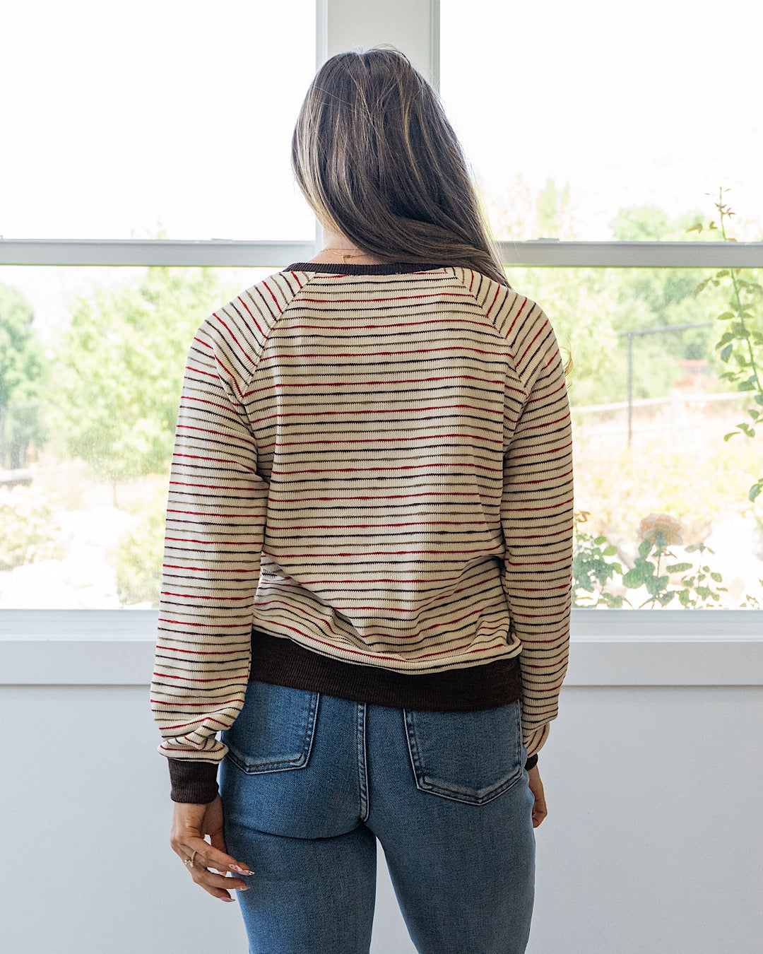 NEW! Kira Striped Raglan Waffle Top - Brown