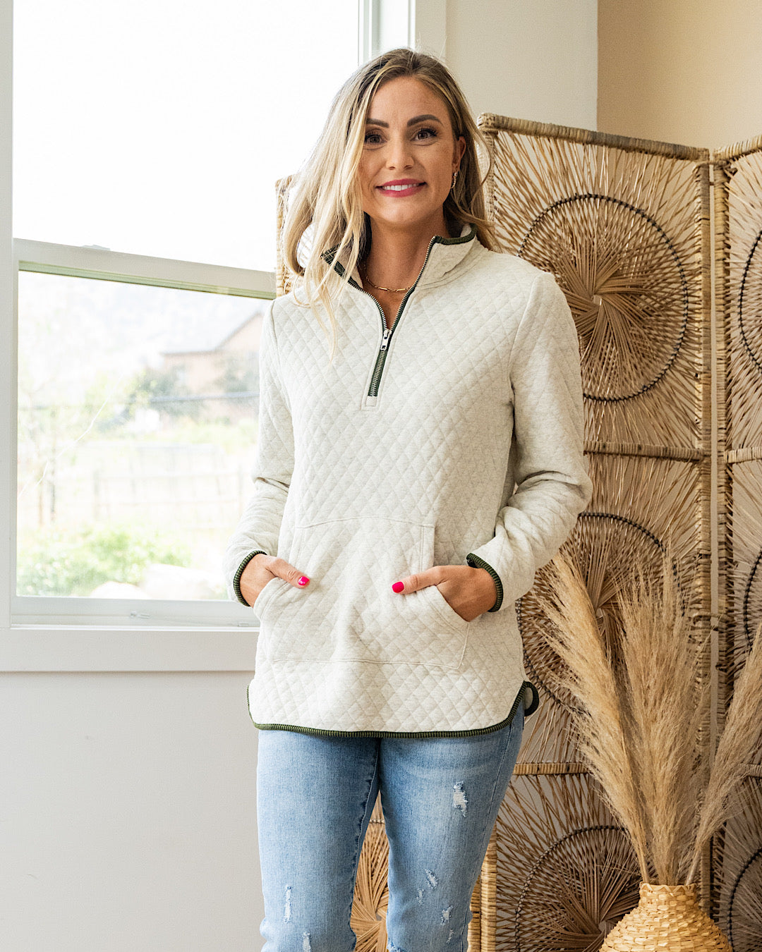 Katherine Quilted Half Zip Jacket - Oatmeal  Staccato   