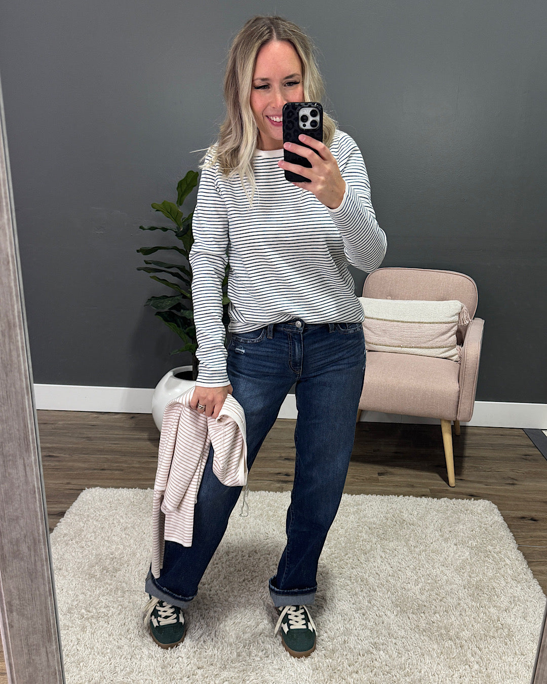 Emma Pinstriped Sweater - Ivory & Taupe Staccato