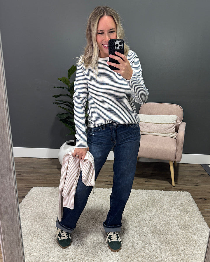 Emma Pinstriped Sweater - Ivory & Taupe Staccato