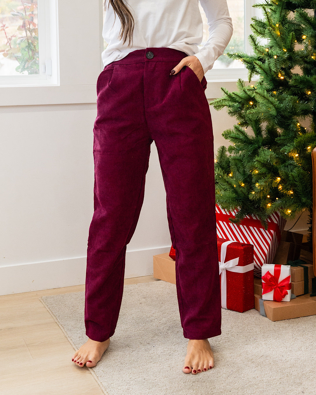 DOORBUSTER! Corduroy Pants - Dark Burgundy Zenana