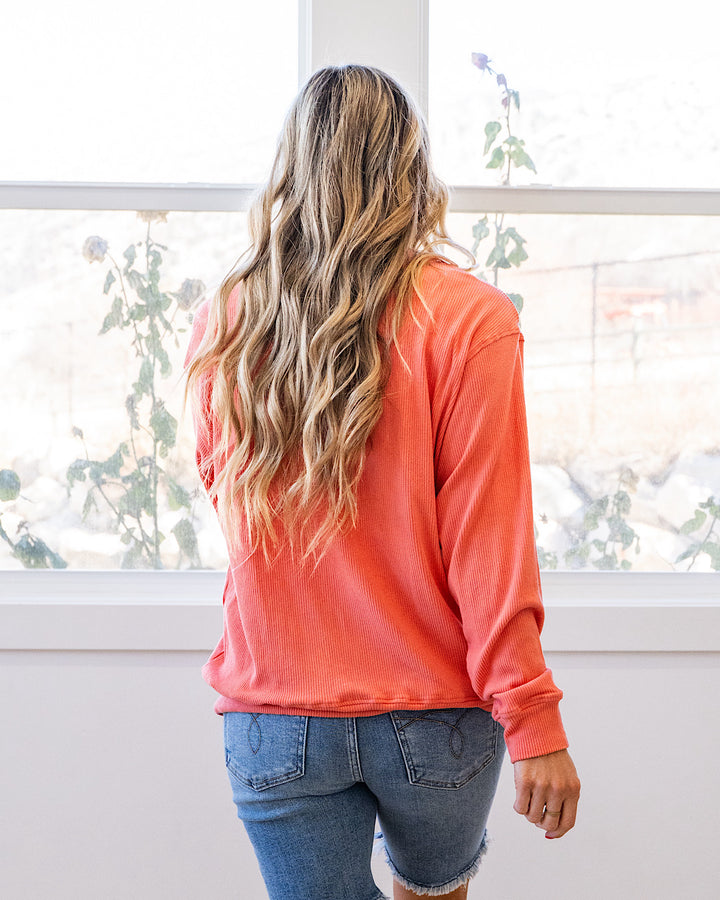 NEW! Mia Ribbed Crewneck Top - Coral Michelle Mae