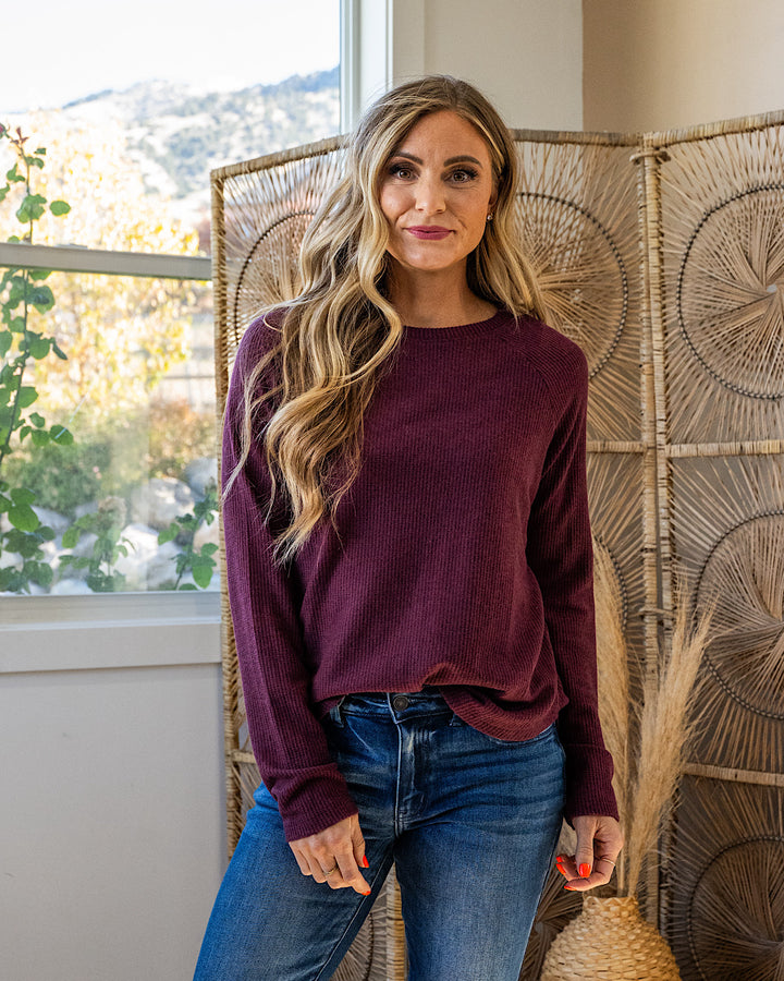 NEW! Julia Waffle Brushed Knit Top - Dark Cherry