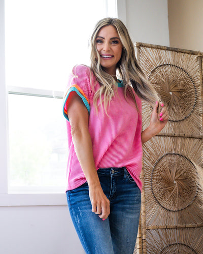 Ella Corded Color Block Top - Pink & Turquoise  Lovely Melody   