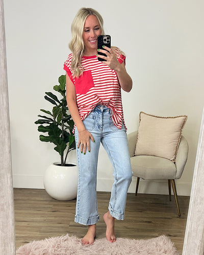 Marissa Striped Pocket Top - Watermelon FINAL SALE  Ces Femme   