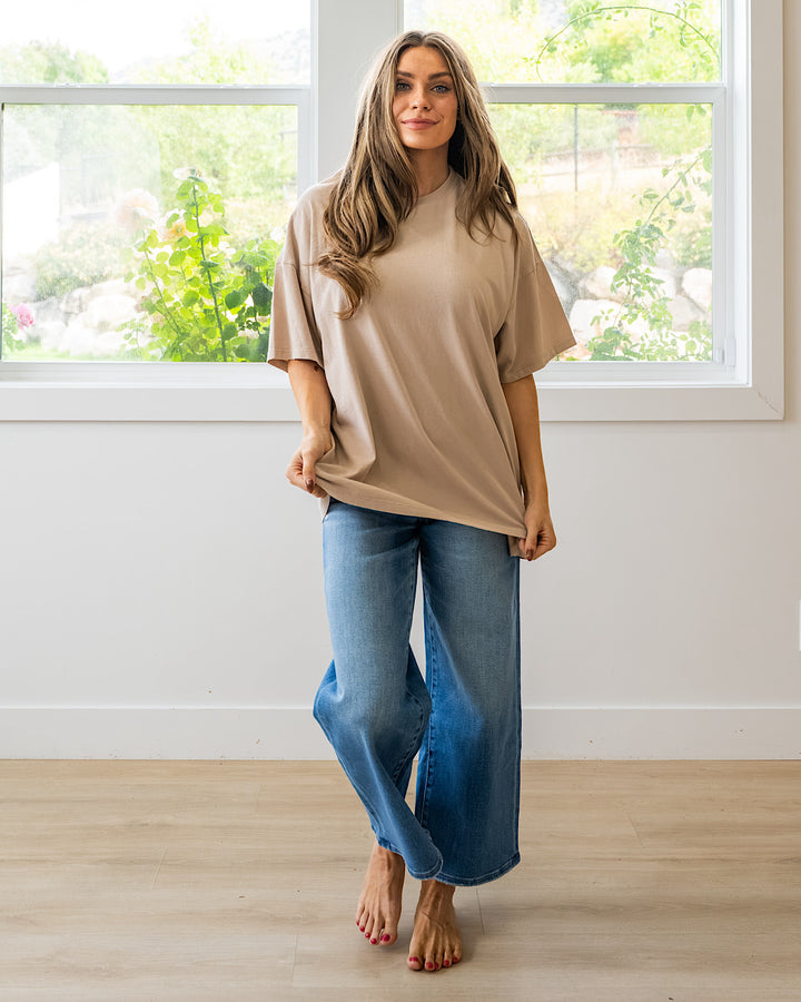 NEW! Oversized Mineral Wash Tee - Dark Taupe Double Zero