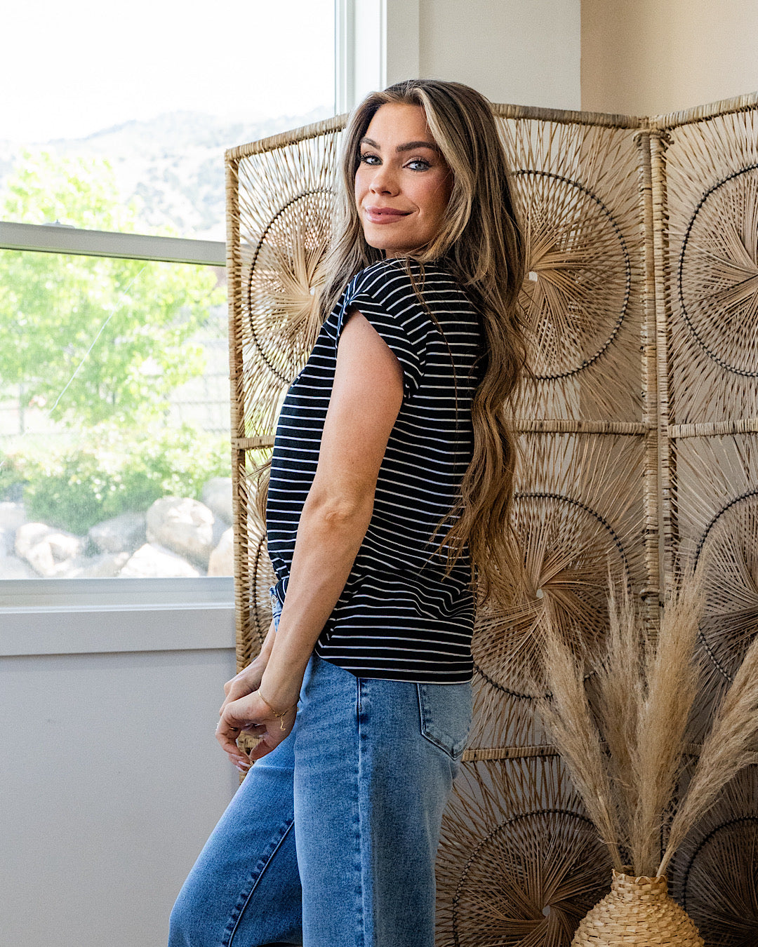 Brandi Striped Roll Sleeve Top - Black Sew In Love