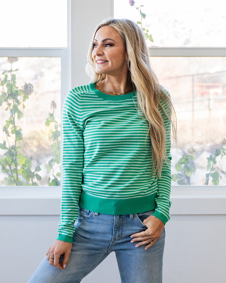 NEW! Lauren Striped Raglan Sweater - Green Staccato