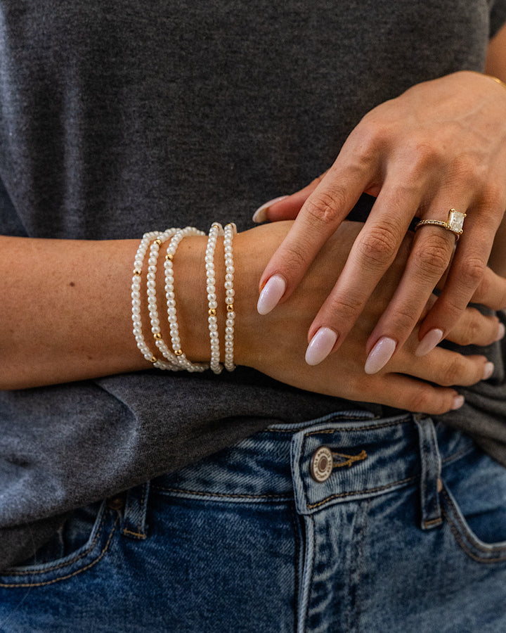 NEW! Pearl Beaded Bracelet Set with Gold Accents Trendy Wholesale