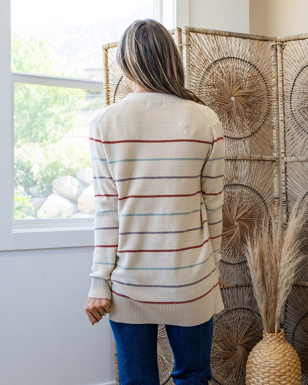 Debbie Striped Open Front Cardigan - Vanilla Be Cool
