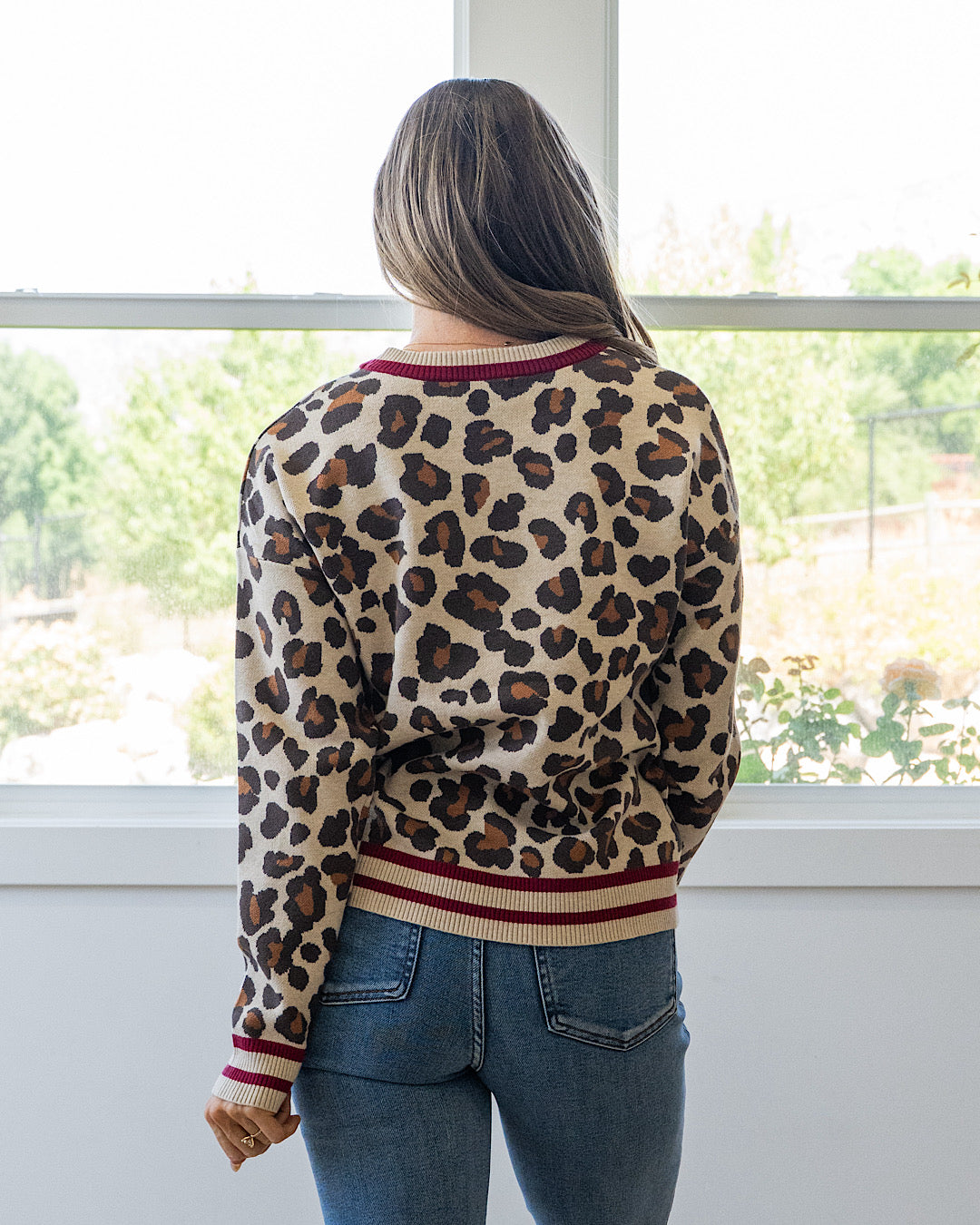 NEW! Caroline Leopard Print Sweater - Burgundy