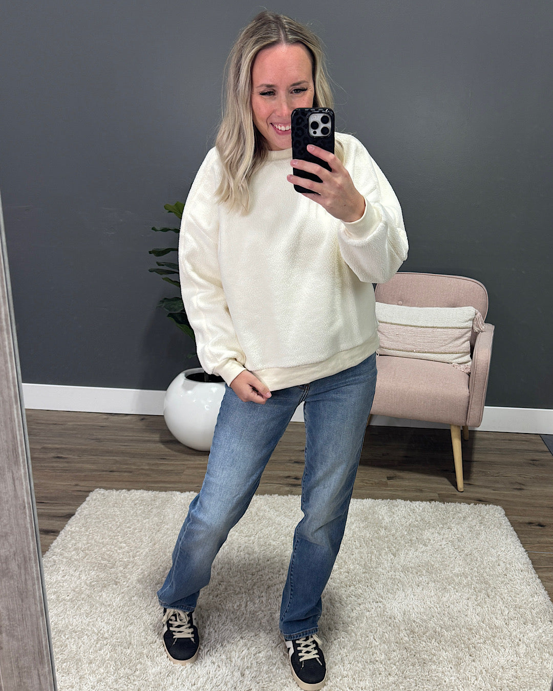 Della Cozy Fleece Pullover - Cream Staccato