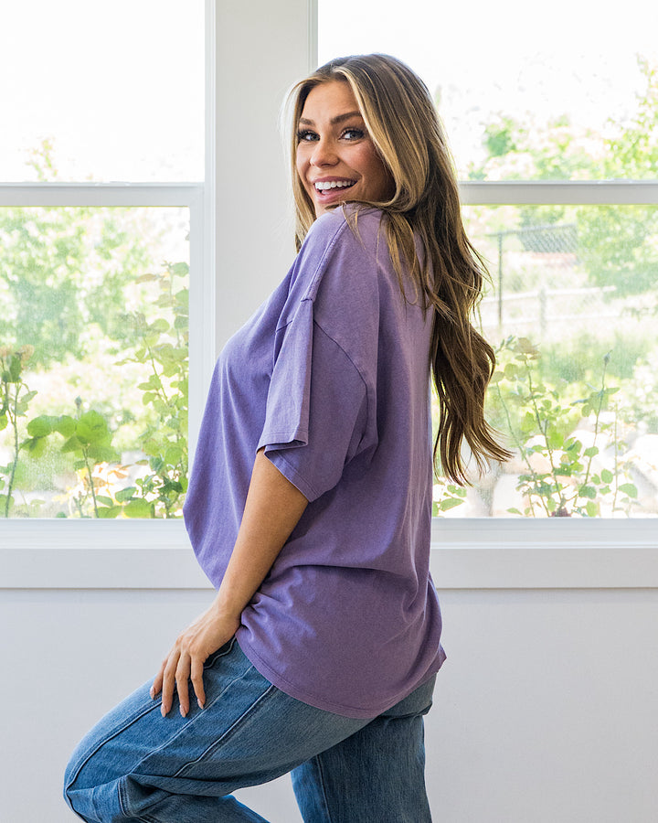 NEW! Oversized Mineral Wash Tee - Dusty Purple Double Zero