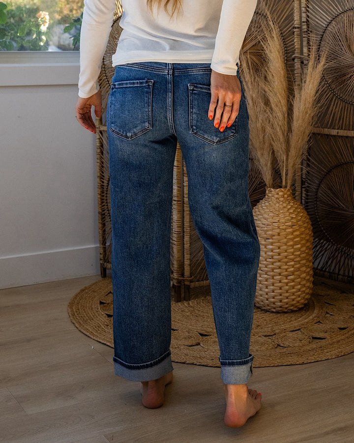 Risen Rowan Non Distressed Boyfriend Jeans - Dark Wash Risen