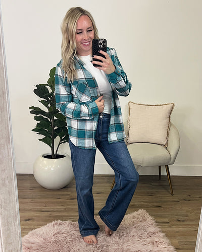 NEW! Hometown Plaid Flannel Top - Teal  Zenana   