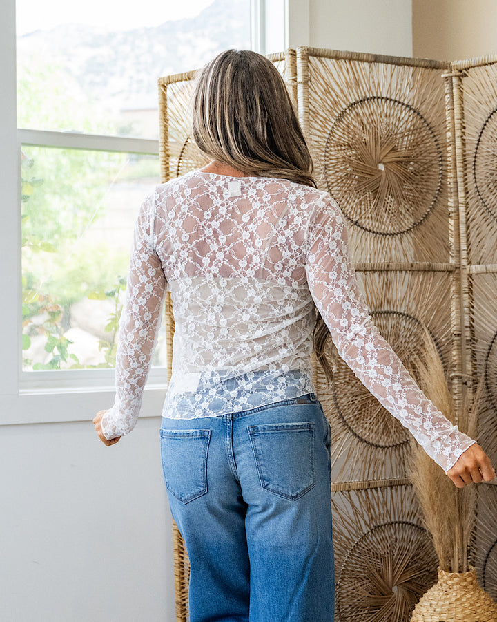 NEW! Cloud Nine Long Sleeve Floral Lace Top - Ivory