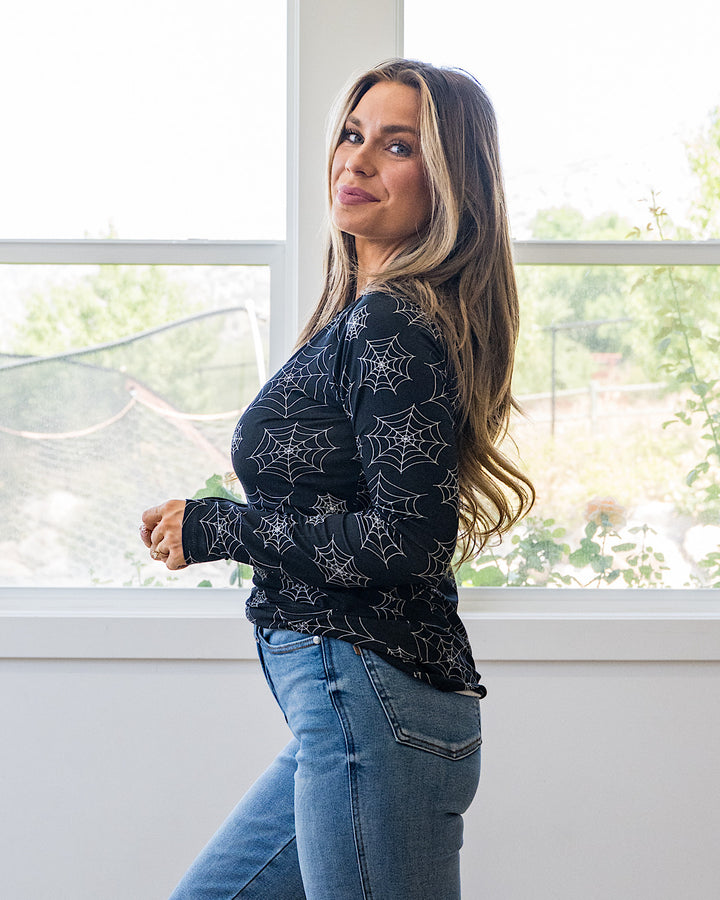 NEW! Blair Long Sleeve Top - Midnight Webs