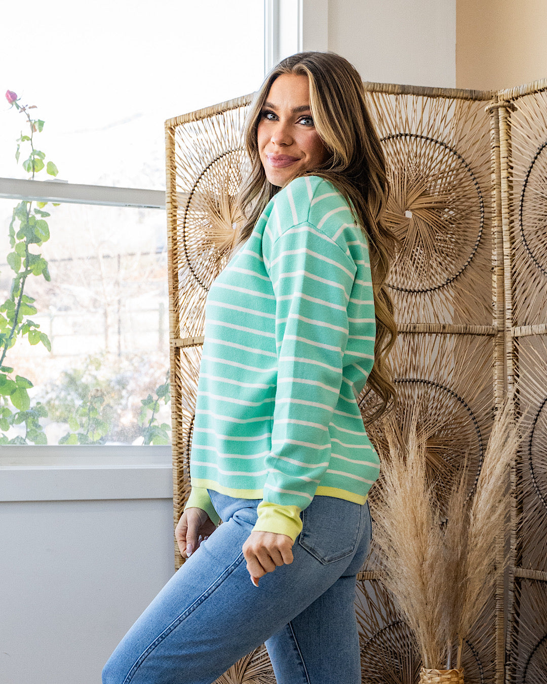 Charlotte Contrast Striped Sweater - Mint Staccato