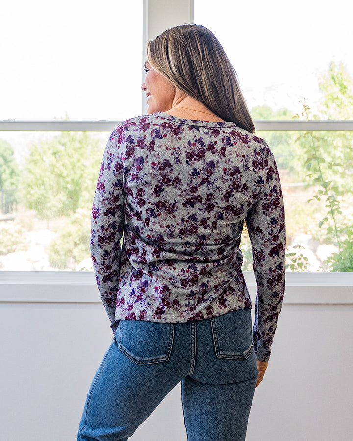 NEW! Clara Floral Knit Top - Plum Staccato