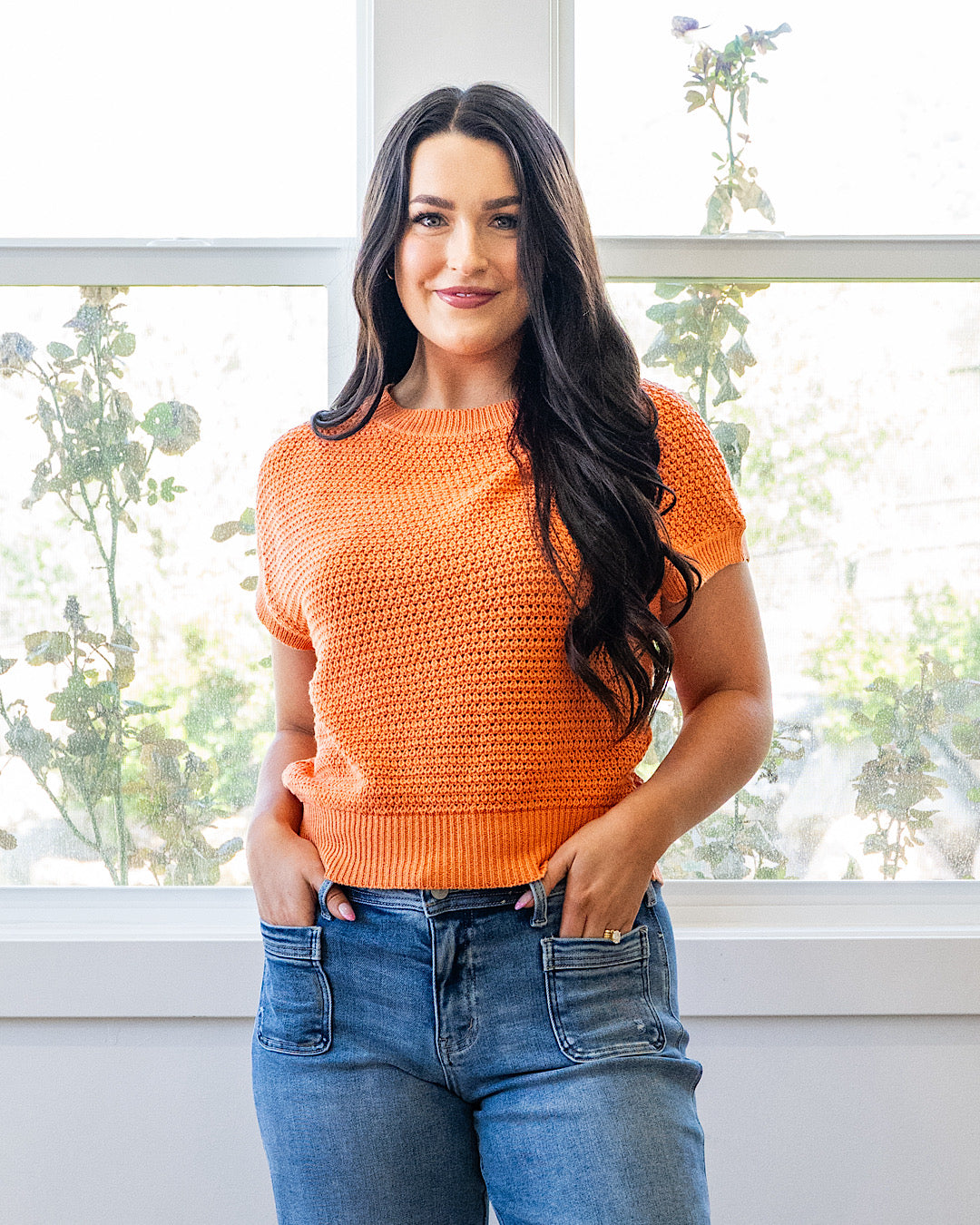 NEW! Nicole Crochet Knit Top - Orange