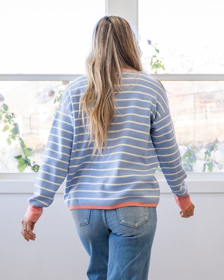 Charlotte Contrast Striped Sweater - Light Blue Staccato