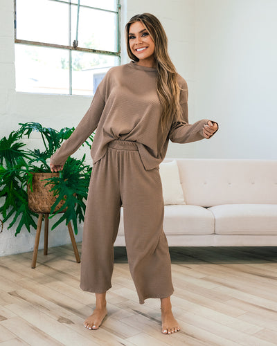 Darci Textured Ribbed Flowy Pants - Mocha FINAL SALE  Lovely Melody   
