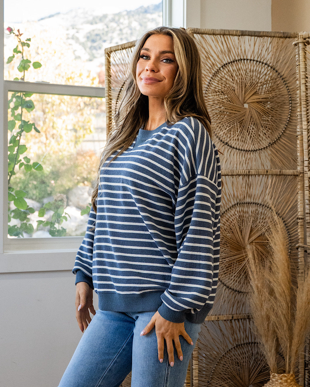 NEW! Can't Explain Striped Cloud Knit Sweatshirt - Denim Tres Bien